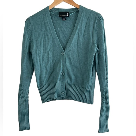 broadway 38 Sweaters - Broadway 38 | Mint green stretch fitted knit cardigan sweater size small